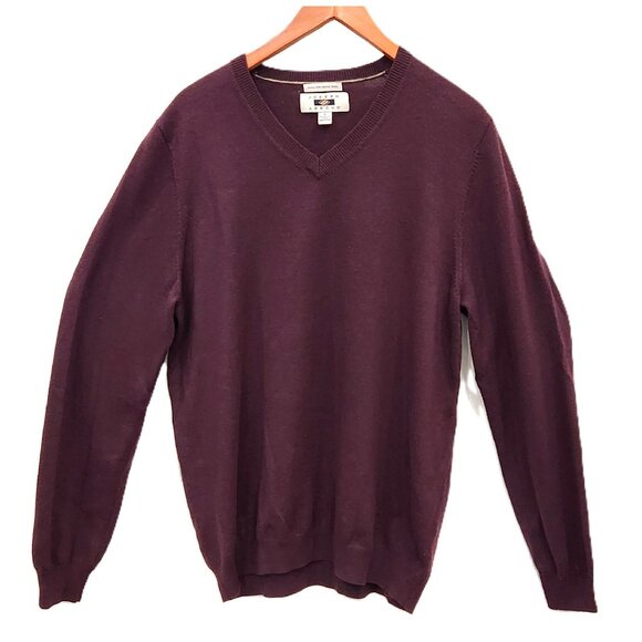 Joseph Abboud Extra Fine Merino Wool Sweater V-neck Pullover Wine Men's Large - Picture 1 of 10